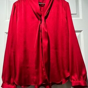 Vibrant Red Long Sleeve Tie Front Blouse
